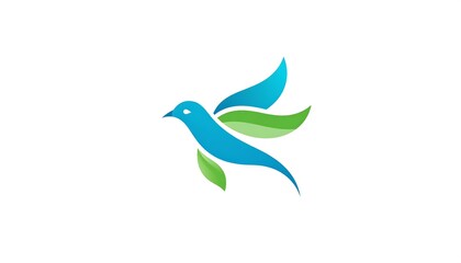 Obraz premium Elegant Blue Bird Logo Design with Green Accents.