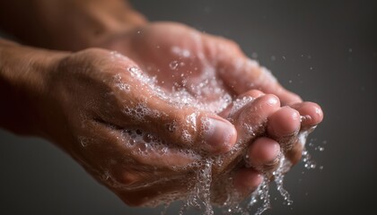 Fototapeta premium Washing Human Hands With Soap: The Act Of Cleansing Hands Using Soap To Remove Dirt, Germs, And Bacteria For Better Hygiene.