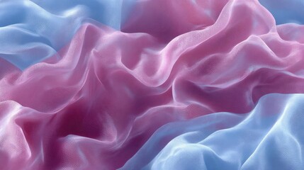 Obraz premium Close-up of a fabric with a textured surface. the fabric appears to be made of a soft, silky material in shades of pink and light blue.