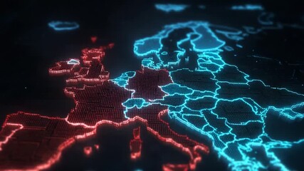 Digital map of europe displaying data visualization and boundaries - Powered by Adobe