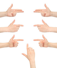 Set of hand gestures pointing, isolated on transparent background