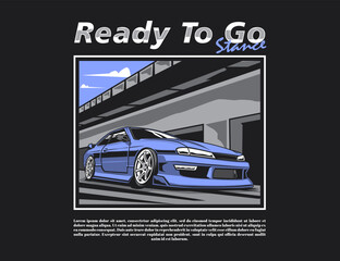 Japanese 90s car image vector with background for tees design