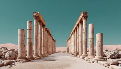 Fototapeta premium Ancient Ruins: Roman Columns In Baalbeck, Lebanon. This Site Showcases The Magnificent Remnants Of The Roman Civilization In Baalbeck, Lebanon.