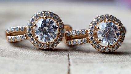 Macro gold earrings with brilliants. An original accessory.