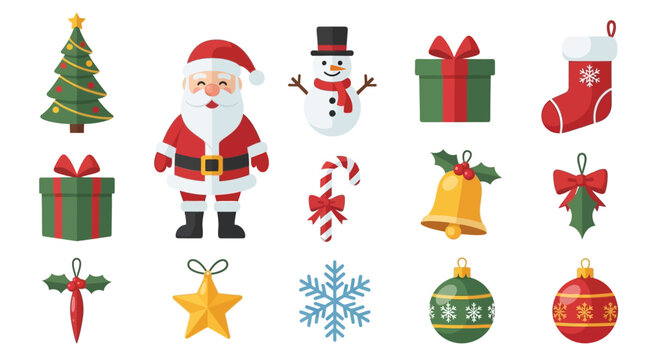 Holiday Icons Festive Christmas Ornaments, Gifts, and Santa Hat Emoji for Season's Greetings