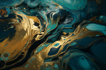 Fluid Gold & Blue Marbling