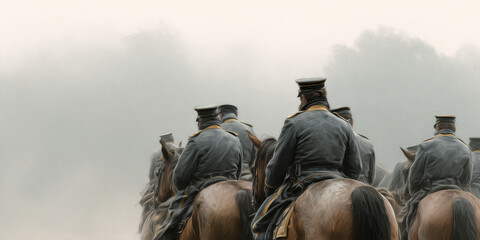 Mounted officers cavalry fog uniform horse