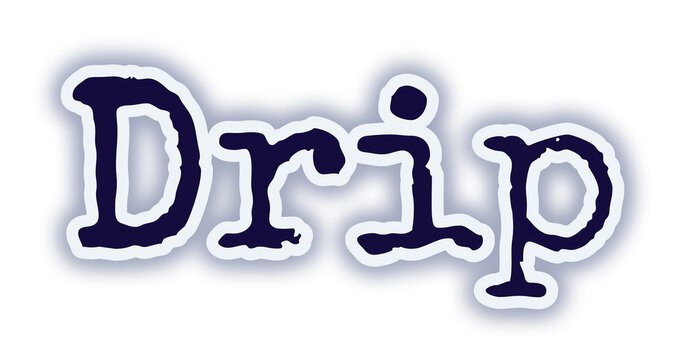 Drip text design with dark blue textured font, white outline and subtle shadow effect for artistic, edgy branding or commercial use in modern graphic projects