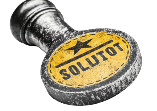 Gray knob with stitched yellow label and black text/star motif