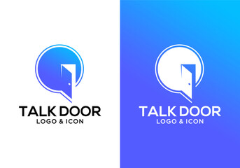chat bubble logo icon design vector with door