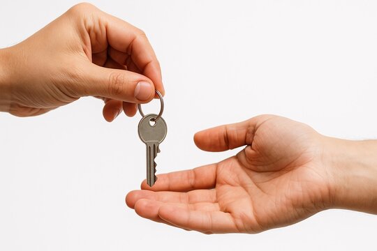 Key Transfer Concept: Hands Exchanging Key Symbolizing Ownership Change