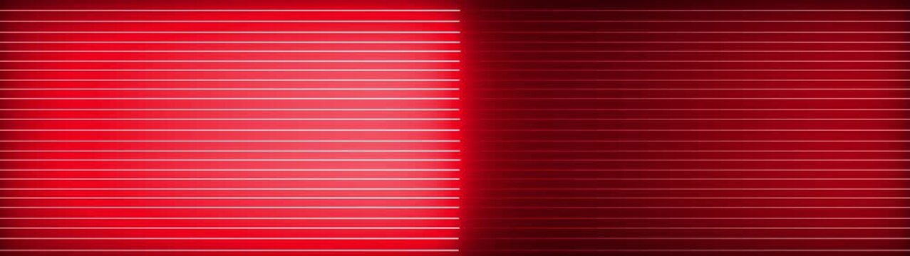 Vibrant red background with horizontal white glowing lines and a bright vertical light gradient on the right side