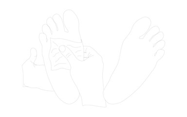 Illustration of two hands cleaning two feet with a napkin	