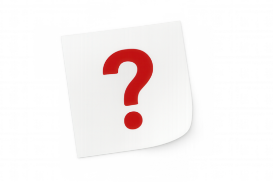 Red question mark on white paper sheet flying, symbolizing problems, queries, doubt, and finding solutions