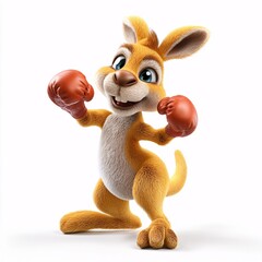3D Cartoon Kangaroo Boxing Character on White Background