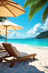 Obraz premium Serene Beach Scene Colorful Umbrellas & Sunshades Offer Relaxation and Shade for a Perfect Summer Vacation