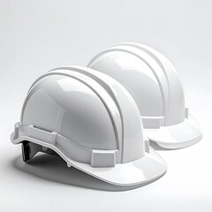Fototapeta premium Two White Hard Hats Ready for Construction Safety Work.