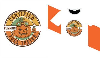 Certified pumpkin fuel tester vintage emblem with goggles