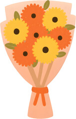 밝은거베라와해바라기꽃다발일러스트