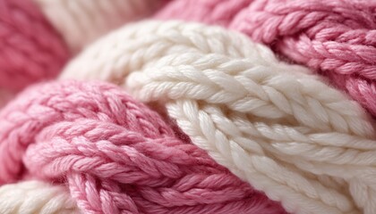 High Quality Photo Of Knitting Yarn In White And Pink Colors With Selective Focus, Creating An Abstract Composition.