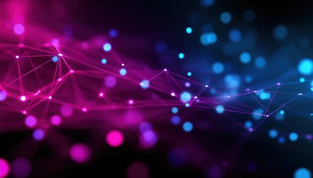 Stunning Abstract Pattern In Neon Pink And Blue Dots: A Fusion Of Digital Technology And Cyber Network Connection.