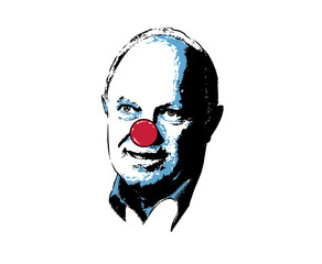 Man with Red Nose and Blue and Black Abstract Background portrait clown isolated on a transparent background