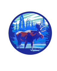 Moose Standing in a Forest Lake with Blue and Green Palette animal wildlife isolated on a transparent background