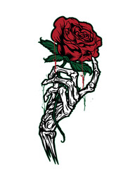 Skeleton Hand Holding a Red Rose with Dripping Petals flower isolated on a transparent background
