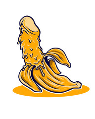 Stylized Banana with Dripping Yellow Substance on White Background fruit food isolated on a transparent background