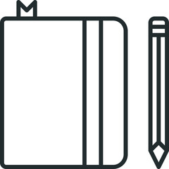 Simple Line Art Icon of a Notebook and Pencil on a Transparent Background Minimalist Design for Study and Business Notes