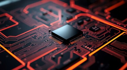 Circuit Board with Glowing Lines