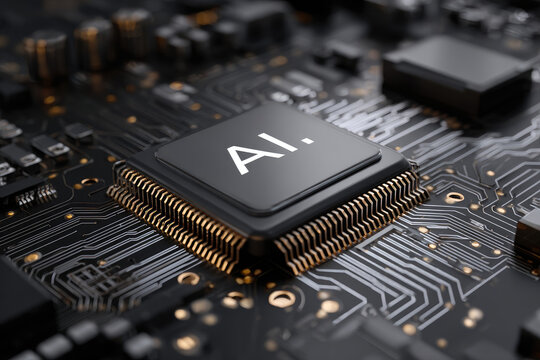 
AI and Artificial Intelligence Chip on Circuit Board: CPU Processor Technology Concept.