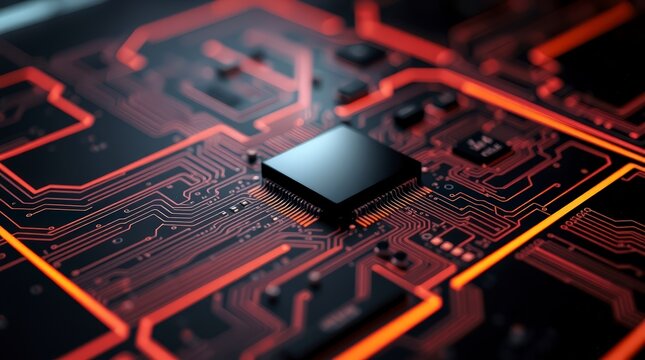 Circuit Board with Glowing Lines