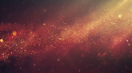 A dark background with a red gradient, close-up view, glowing specks on the edges of elements, blurred foreground, yellow light shining from above, and stars scattered in the night sky.