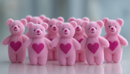 Set Of 12 Pink Teddy Bears Adorned With Hearts, Perfect For Scrapbooking, Greeting Cards, And Valentine'S Projects.
