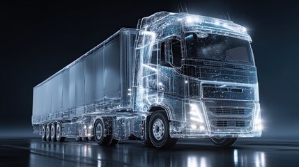 Digital wireframe truck illustrating modern transportation, smart logistics, and future technology concepts