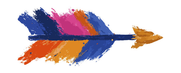 Colorful painted arrow on black background direction concept