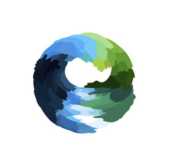 Abstract swirl of blue and green tones on black background graphic element