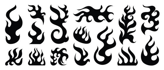 Hand drawn fire flame silhouette vector set for decoration and design
