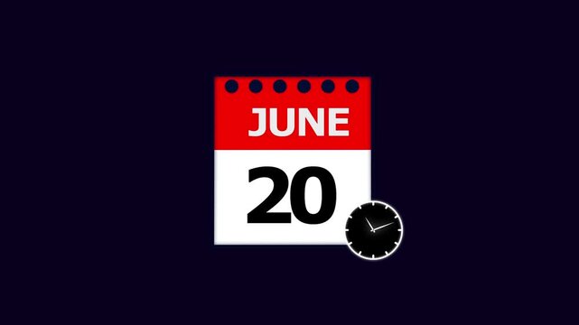 June 20th Calendar Page with Clock Icon on Dark Blue Background date month