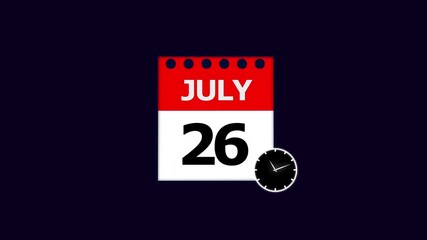 July 26th Calendar Page with Clock Icon on Dark Background date