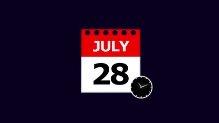 July 28th Calendar Page with Clock Icon on Dark Background date