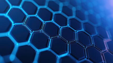 A close-up view of a hexagonal pattern with a glowing blue background, depicting a modern, tech-inspired design.