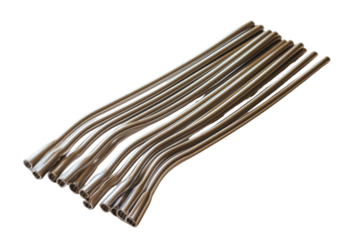 Bundle of hollow, flexible silver tubes with varying curves