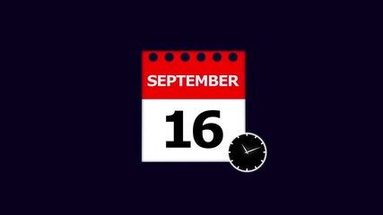 September 16th Calendar Page with Clock Icon on Dark Background date