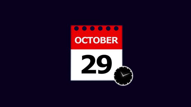 October 29th Calendar Page with Clock Icon on Dark Blue Background date