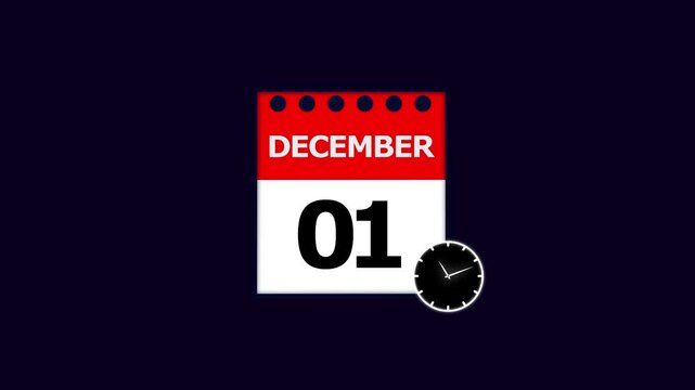 December 1st Calendar Page with Clock on Dark Blue Background date