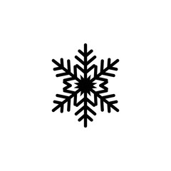Symmetrical black line art of a snowflake crystal icon.