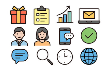 ビジネスとコミュニケーションをテーマにしたシンプルなフラットアイコンセット