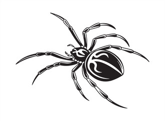 Black spider silhouette on white background with creepy horror tattoo design elements